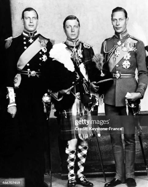 King George V's sons: Prince George aka future George VI, navy lieutenant; Edward VIII, prince of Wales, air vice marshall and prince Henry, Duke of...