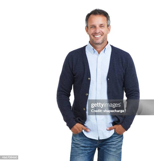 mature and confident - man sweater stockfoto's en -beelden