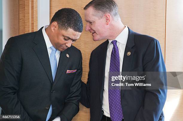 Reps. Cedric Richmond, D-La., left, and Steve Stivers, R-Ohio, attend an event at 101 Constitution Avenue with the National Bankers Association,...