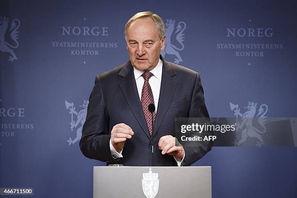 Latvian President Andris Berzins addresses a joint press conference with the Norwegian Prime Minister after talks in Oslo, on March 18, 2015. AFP...