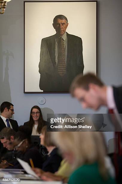 Portrait hangs in the hearing room as the U.S. House Budget Committee holds a markup on the Concurrent Resolution on the Budget for FY 2016 on...
