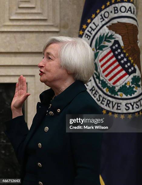 Federal Reserve Vice Chairman Janet Yellen is sworn as Federal Reserve Chairman at the Federal Reserve Building on February 3, 2013 in Washington,...