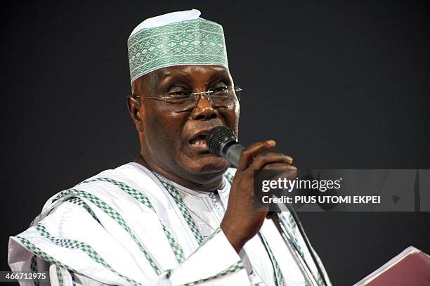 Former Vice President Atiku Abubakar campaigns for votes during the presidential primaries of the ruling Peoples Democratic Party in Abuja early...