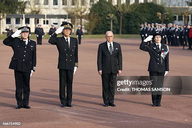 French Interior Minister Bernard Cazeneuve , Helene Martini , director of the Ecole Nationale Superieure des Officiers de Police and Seine-et-Marne...