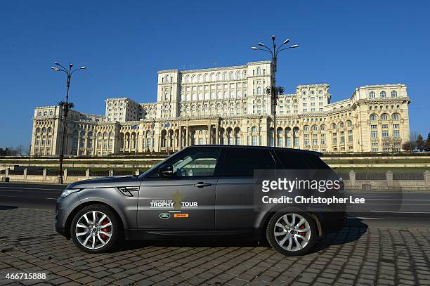 The Range Rover Sport is photographed near the Romanian Parlaiment during the Rugby World Cup Trophy Tour in partnership with Land Rover and DHL...