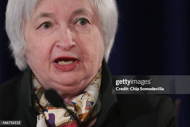 Federal Reserve Bank Chair Janet Yellen holds a news conference following a meeting of the Federal Open Market Committee at the Fed headquarters...