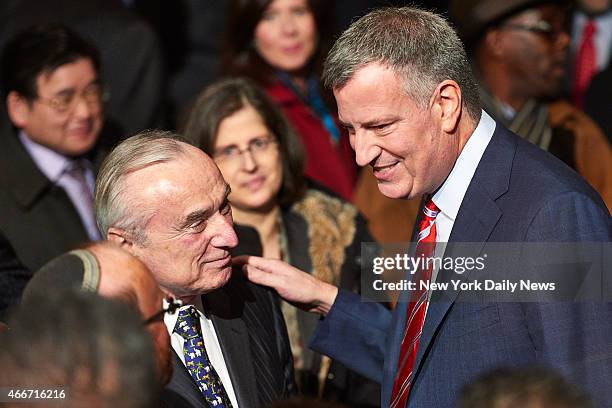 New York Police Department commissioner Bill Bratton and New York City Mayor Bill de Blasio, after de Blasio delivered his State of the City speech...