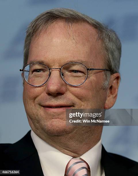 Google Executive Chairman Eric Schmidt speaks at the American Enterprise Institute March 18, 2015 in Washington, DC. Schmidt took part in a...