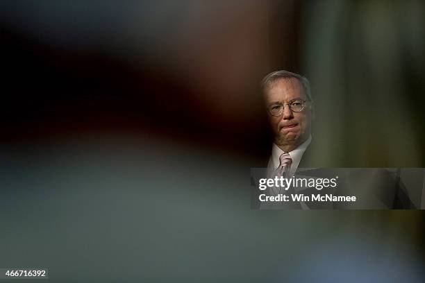 Google Executive Chairman Eric Schmidt speaks at the American Enterprise Institute March 18, 2015 in Washington, DC. Schmidt took part in a...