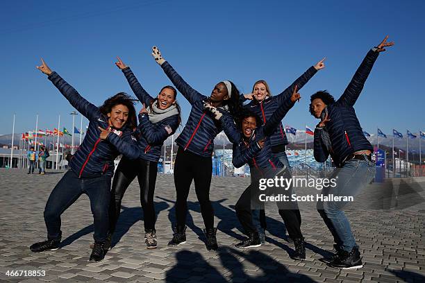 Bobsledders Elana Meyers, Lolo Jones, Aja Evans, Lauryn Williams, Jamie Greubel and Jazmine Fenlator of the United States visit the set of The Today...