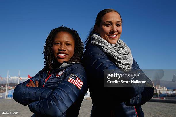 Bobsledders Lauryn Williams and Lolo Jones of the United States visit the set of The Today Show ahead of the 2014 Winter Olympics in the Olympic Park...