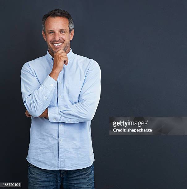 look at the brighter side of life - man white studio shot collared shirt stock pictures, royalty-free photos & images