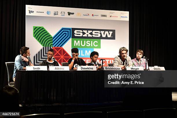 Nigel Smith, Managing Editor of Indiewire, musicians Alec Atkins, Jarad Dawkins and Malcolm Brickhouse of the band Unlocking the Truth, director Luke...