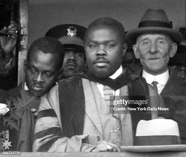 Marcus Garvey "Africa's Provisional President" during the renaming of the ship from the "General G.W. Goethals" to the S.S Booker T. Washington.