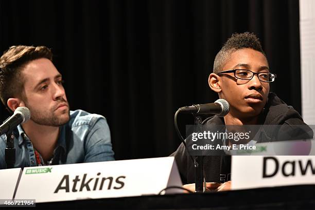 Nigel Smith, Managing Editor of Indiewire and and musician Alec Atkins of the band Unlocking the Truth speak onstage at 'Breaking A Monster:...