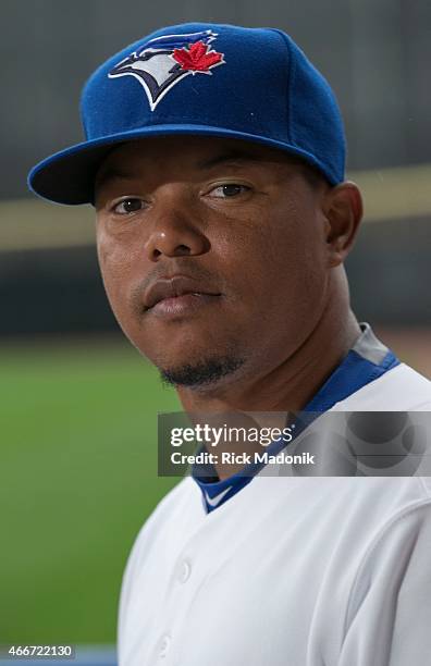 Infielder Ramon Santiago. The Jays hold Photo Day at Florida Auto Exchange Stadium.