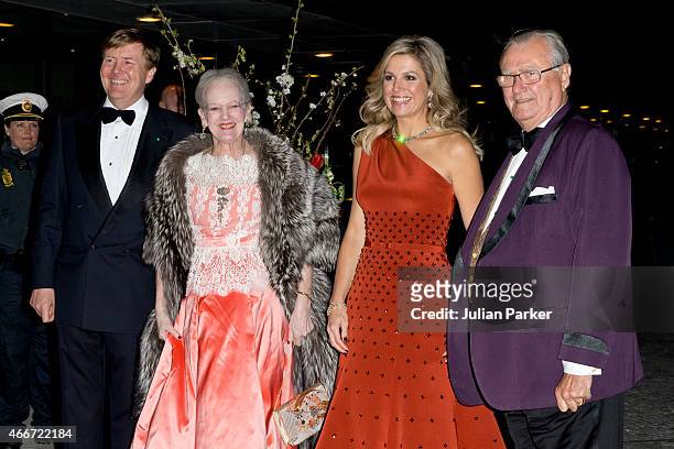King Willem-Alexander of The Netherlands, Queen Margrethe of Denmark, Queen Maxima of the Netherlands and Prince Henrik of Denmark arrive at The...