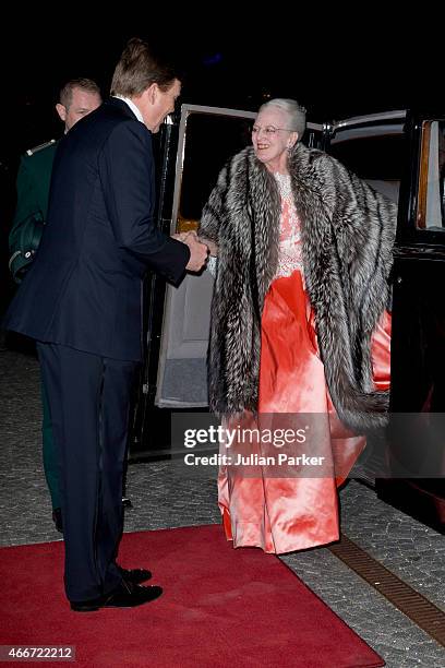 King Willem-Alexander, of the Netherlands greets Queen Margrethe of Denmark at The Black Diamond in Copenhagen where King Willem-Alexander, and Queen...