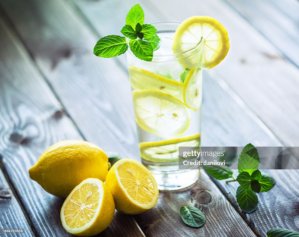 Fresh water with lemon and mint