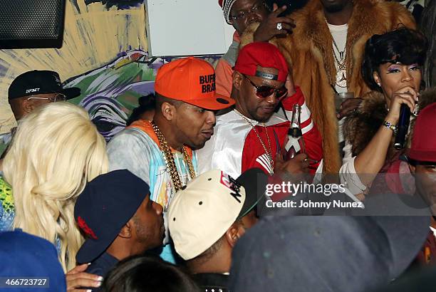 Juelz Santana, Cam'ron, and Deelishis attend Cam'ron'sKillaBowl at WIP on February 2, 2014 in New York City.