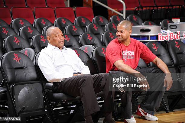 Bickerstaff Assistant Head Coach of the Houston Rockets talks with his father Bernie Bickerstaff Assistant Head Coach of the Cleveland Cavaliers...