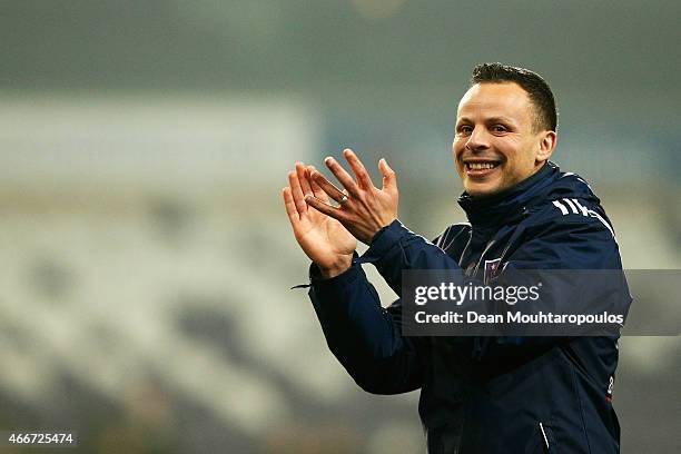 Anderlecht Head Coach / Manager, Mohamed Ouahbi celebrates victory after the UEFA Youth League quarter final match between RSC Anderlecht and FC...