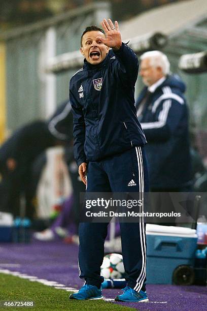 Anderlecht Head Coach / Manager, Mohamed Ouahbi gives his players instructions during the UEFA Youth League quarter final match between RSC...