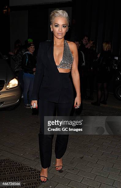 Rita Ora arrives at Scotch of St James for The Voice judge open mic night on March 18, 2015 in London, England.