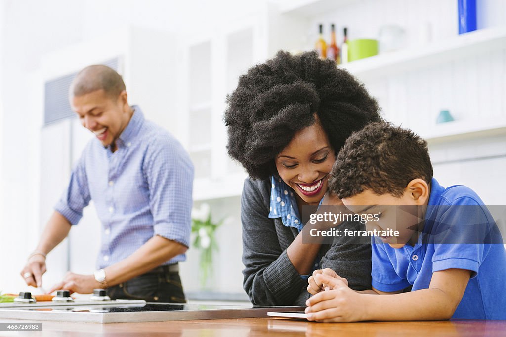 Mixed Race Family in the kitchen