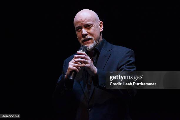 Actor Anthony Warlow performs on stage at the Shakespeare Theatre Company during Camilla, Duchess of Cornwall's visit on March 18, 2015 in...