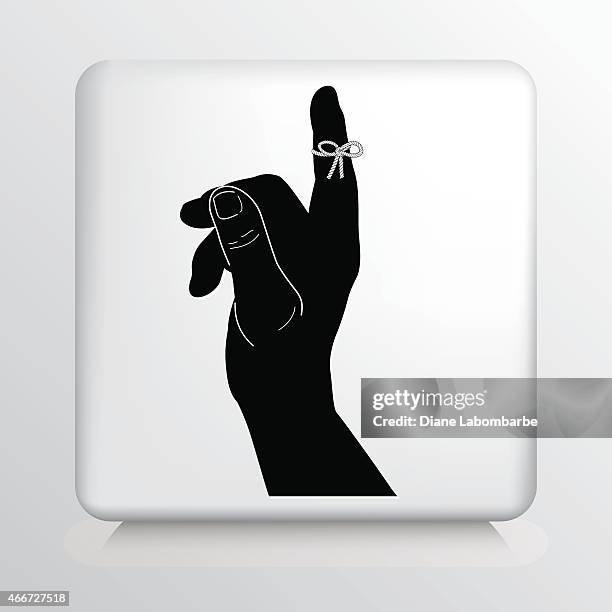square icon with string tied around pointing up index finger - string finger stock illustrations