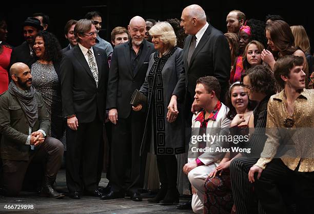 Camilla, Duchess of Cornwall chats with opera and musical theatre performer Anthony Warlow , actor Richard Thomas , and Artistic Director of the...