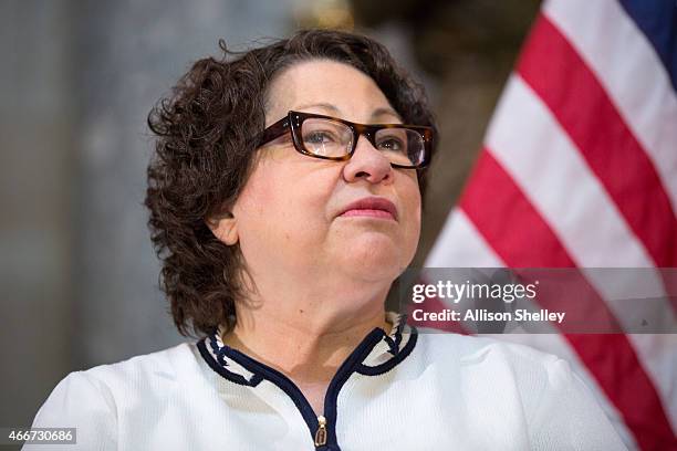 Supreme Court Justice Sonia Sotomayor participates in an annual Women's History Month reception hosted by Pelosi in the U.S. Capitol building on...