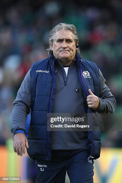 Scott Johnson, the Scotland head coach looks on during the RBS Six Nations match between Ireland and Scotland at the Aviva Stadium on February 2,...