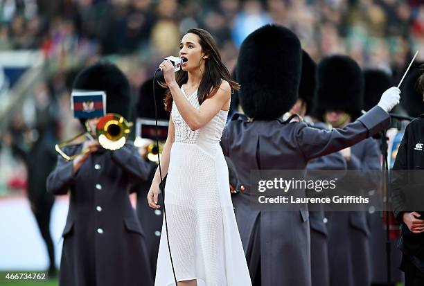 Laura Wright performs during the RBS Six Nations match between England and Scotland at Twickenham Stadium on March 14, 2015 in London, England.