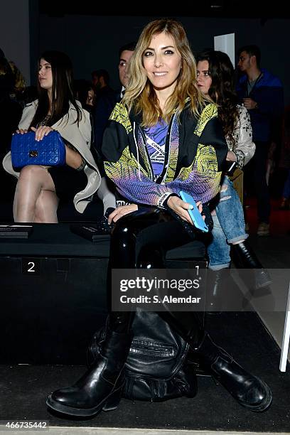 Deniz Berdan poses at the Hakan Akkaya show during Mercedes Benz Fashion Week Istanbul FW15 on March 18, 2015 in Istanbul, Turkey.