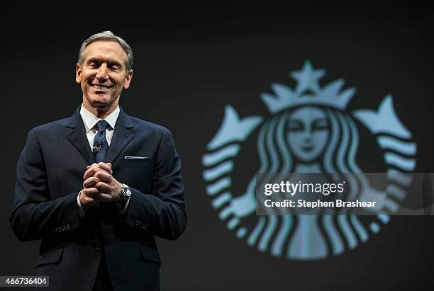 Starbucks Chairman and CEO Howard Schultz speaks during Starbucks annual shareholders meeting March 18, 2015 in Seattle, Washington. Schultz announed...