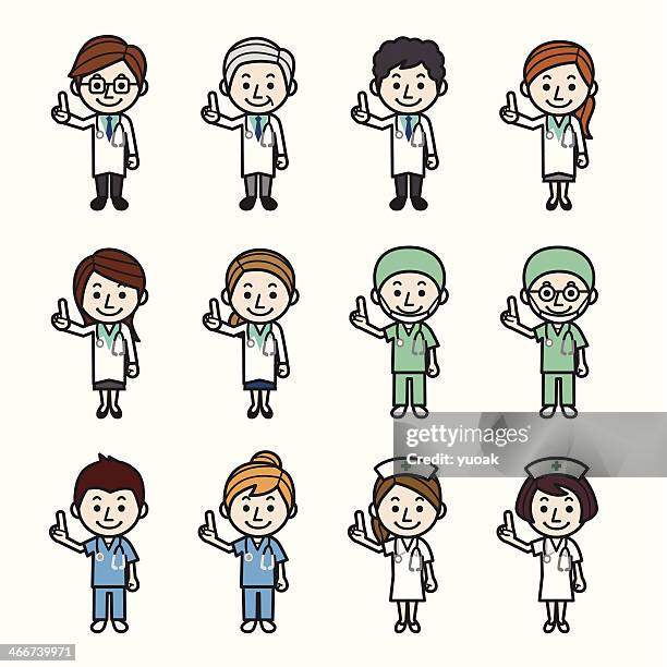 health care workers pointing - nurse pointing stock illustrations
