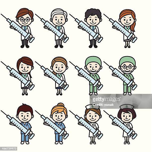 health care workers with big syringe - botox injection stock illustrations