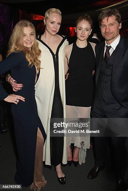 Natalie Dormer, Gwendoline Christie, Sophie Turner and Nikolaj Coster-Waldau attend the "Game Of Thrones: Season 5" UK Premiere After Party at the...