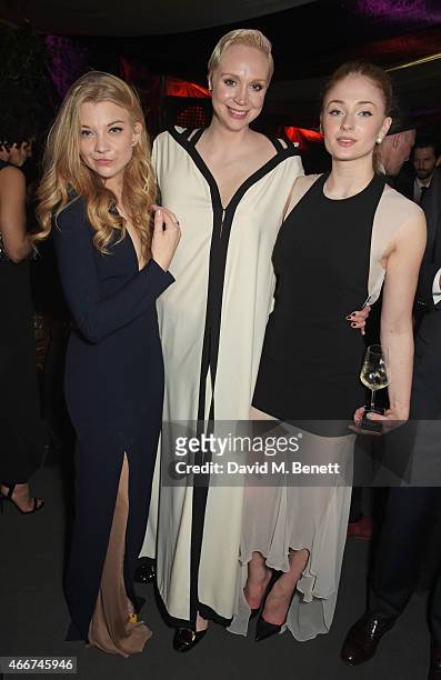 Natalie Dormer, Gwendoline Christie and Sophie Turner attend the "Game Of Thrones: Season 5" UK Premiere After Party at the Tower of London on March...