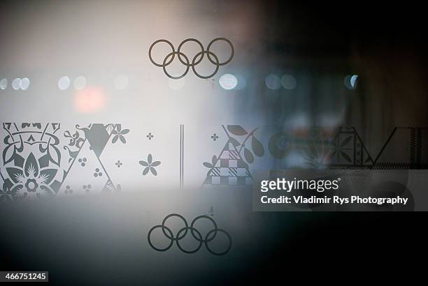 Olympic Rings are seen during previews for the Sochi 2014 Winter Olympics at Main Press Center on February 3, 2014 in Sochi, Russia.