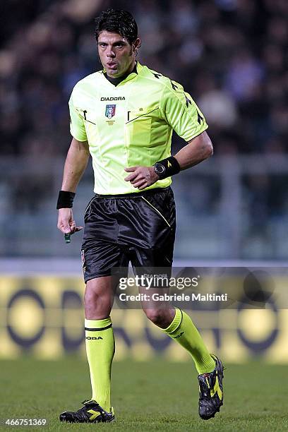 Referee Luigi Nasca of Bari looks on during the Serie B match between Empoli FC and US Citta di Palermo at Stadio Carlo Castellani on February 3,...