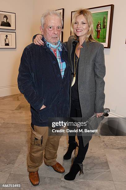 David Bailey and Kate Moss attend a private view of Bailey's Stardust, a exhibition of images by David Bailey supported by Hugo Boss, at the National...