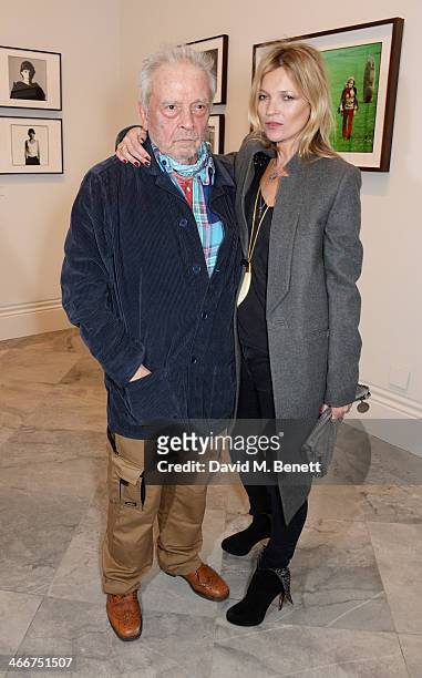 David Bailey and Kate Moss attend a private view of Bailey's Stardust, a exhibition of images by David Bailey supported by Hugo Boss, at the National...