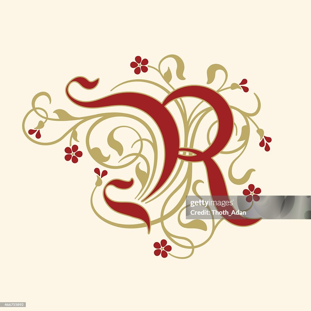Flourish Ornamental Letter R With Ruby Red Flowers High-Res Vector ...