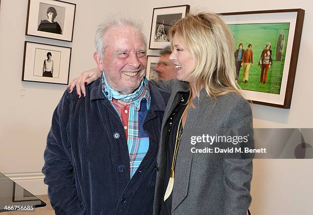 David Bailey and Kate Moss attend a private view of Bailey's Stardust, a exhibition of images by David Bailey supported by Hugo Boss, at the National...