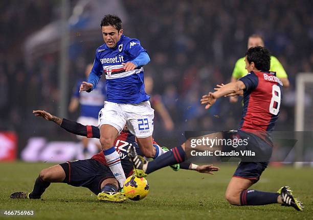 Eder of UC Sampdoria and Nicolas Burdisso of Genoa CFC compete for the ball during the Serie A match between Genoa CFC and UC Sampdoria at Stadio...