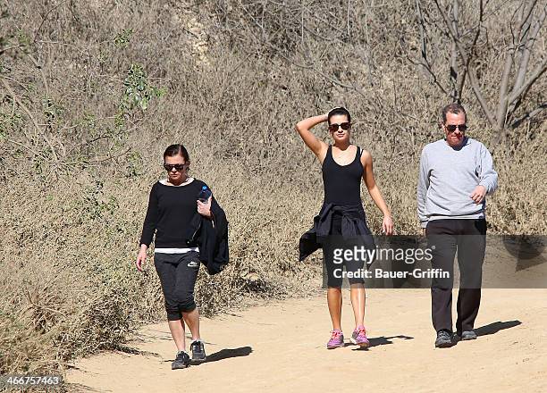 Lea Michele is seen going for a hike with her parents, Marc Sarfati and Edith Sarfati on February 03, 2014 in Los Angeles, California.