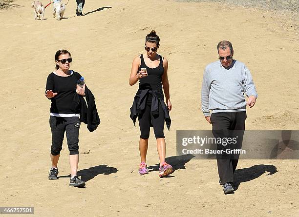 Lea Michele is seen going for a hike with her parents, Marc Sarfati and Edith Sarfati on February 03, 2014 in Los Angeles, California.